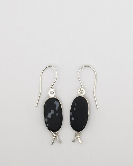 Snowflake Obsidian Oval Earrings