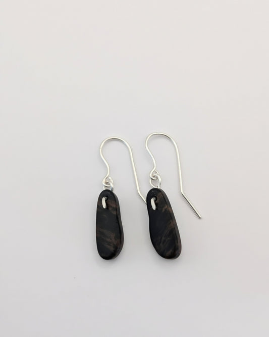 Mahogany Obsidian Wire Bean Drop Earrings