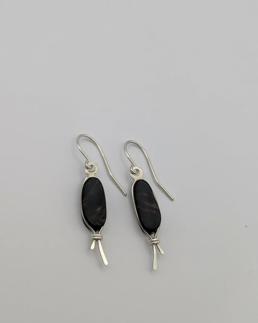 Mahogany Obsidian Bean Drop Earrings